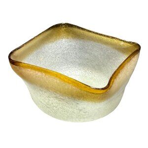 Vtg White and Amber Folded Bowl w/Bubbles Recycled Art Glass Trinket Bowl or Can